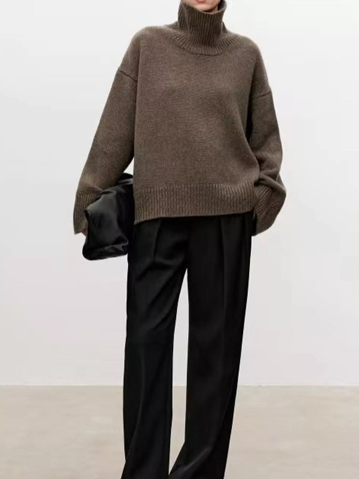 Oversized Turtleneck Wool Sweater, Coffee