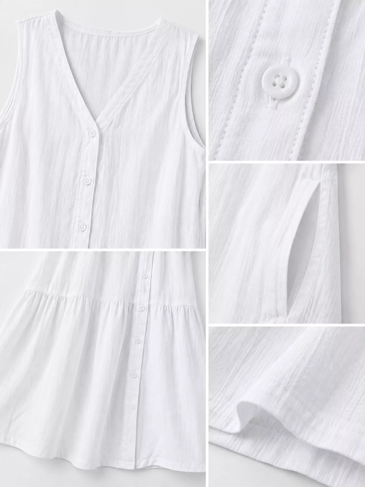V-neck button front sleeveless midi dress