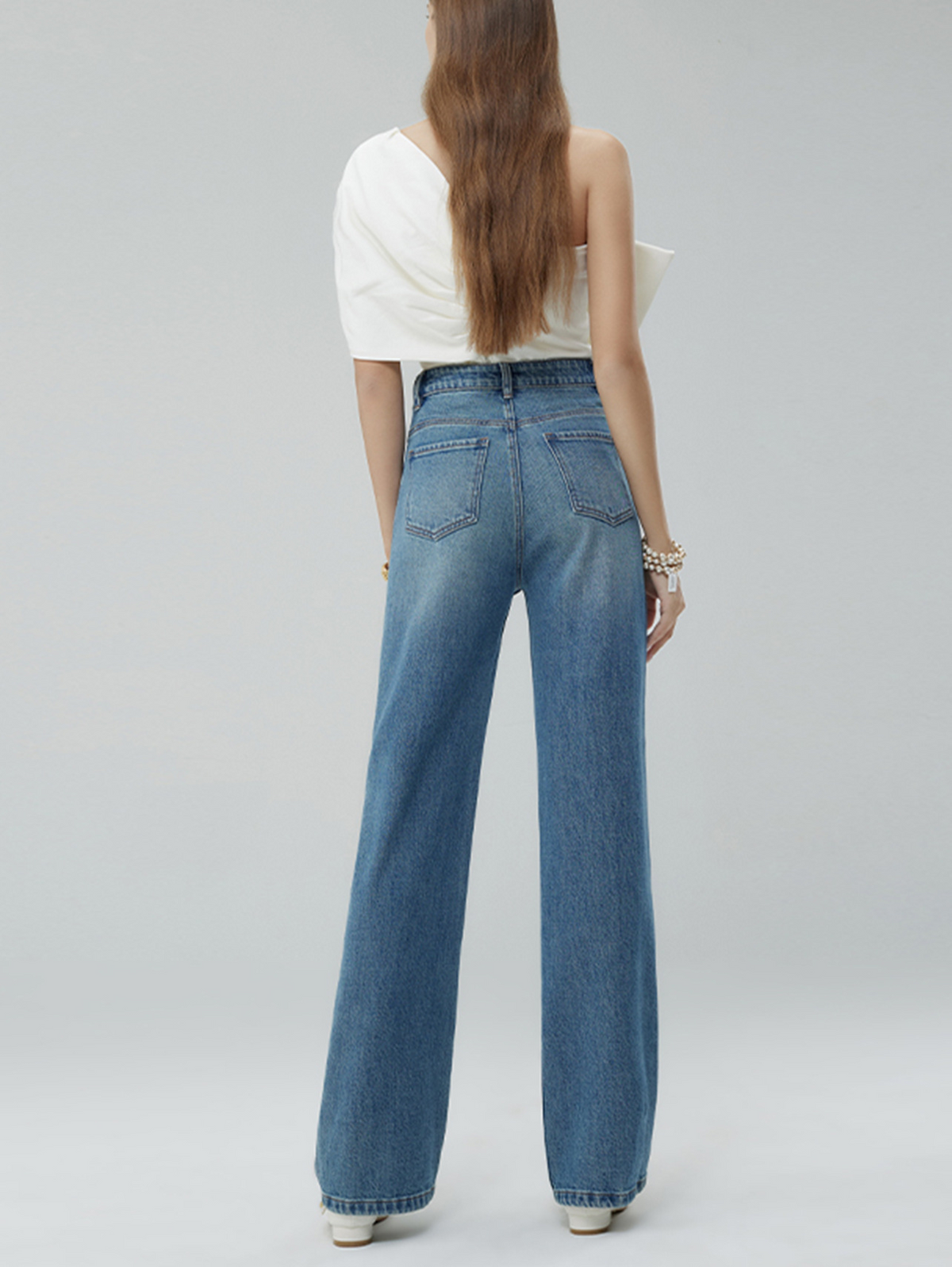 Washed straight-leg jeans
