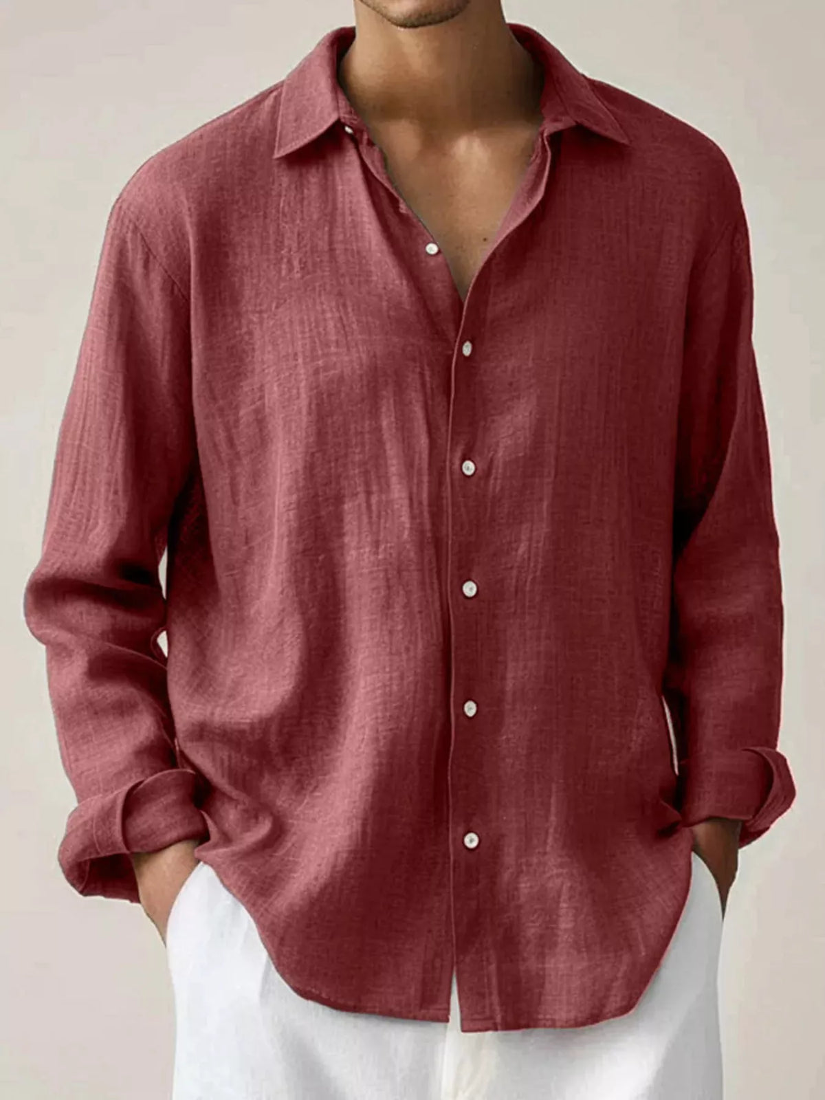 Cotton button-up shirt – burgundy