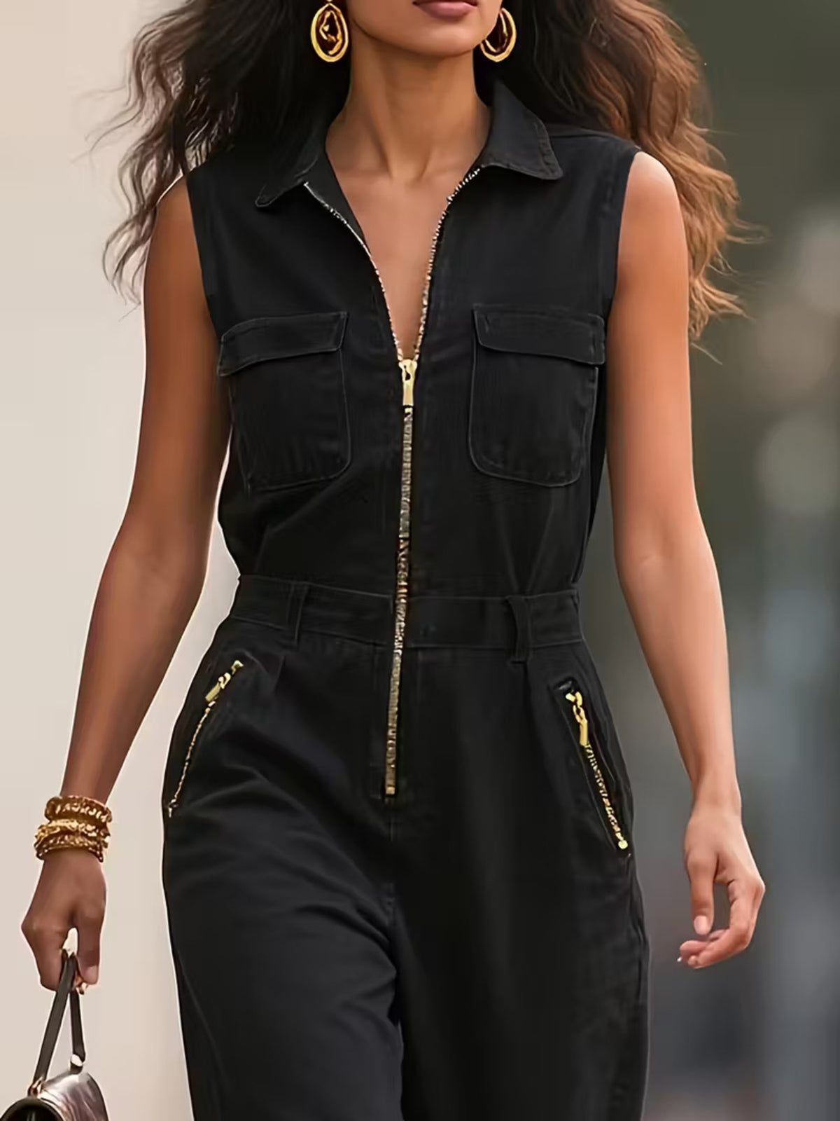Sleeveless zip jumpsuit