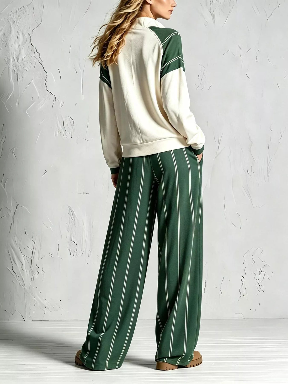 Quarter-zip and striped pants set