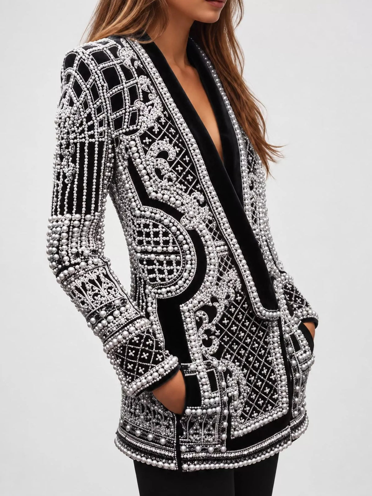 Pearl-button blazer – white