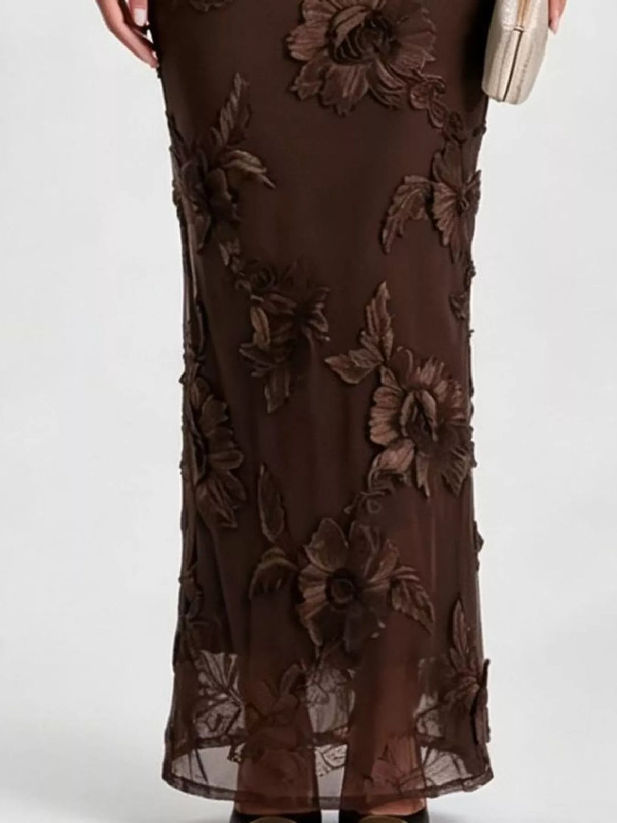 One-shoulder floral embroidered maxi dress