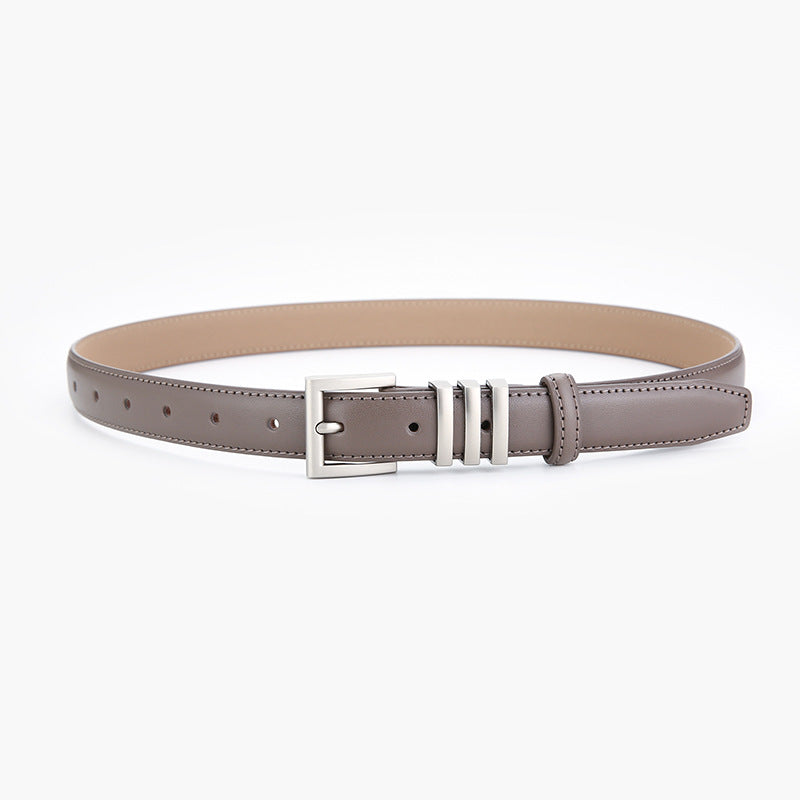 Triple keeper leather belt, Grey, front