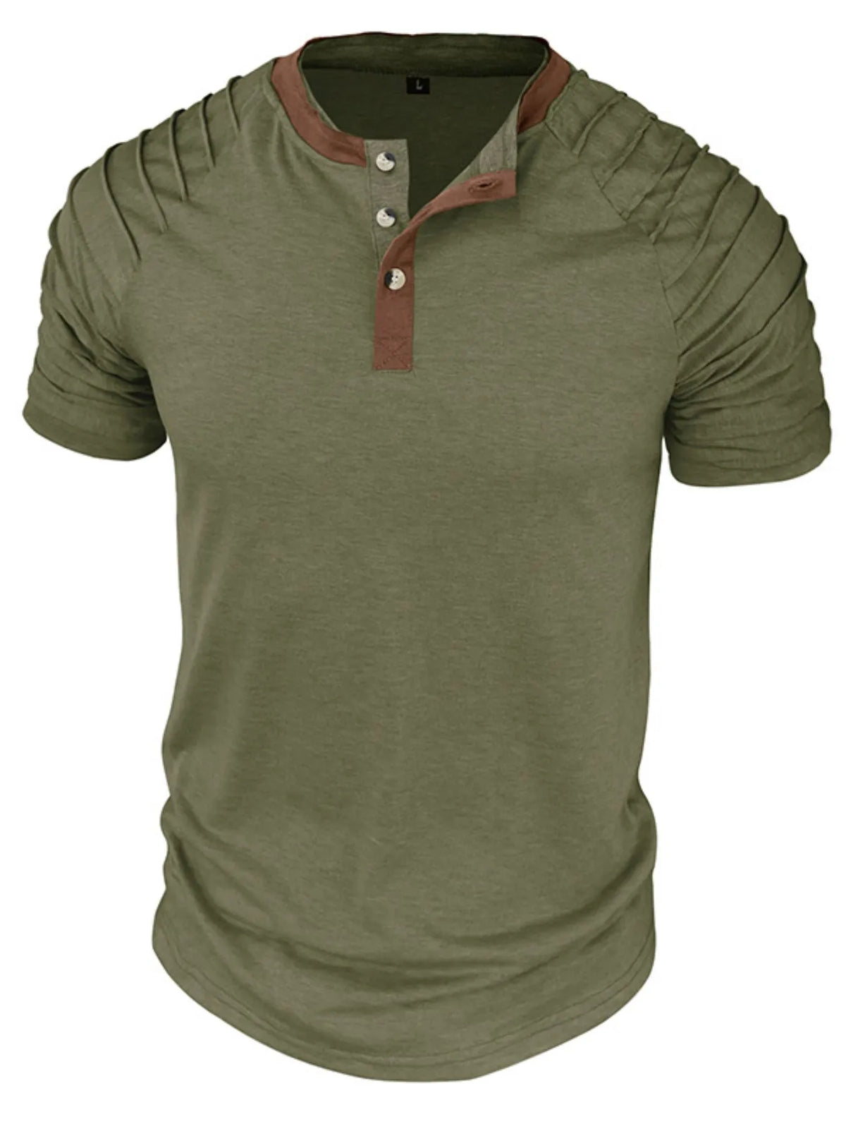 Casual henley short sleeve top with contrast collar, Moss
