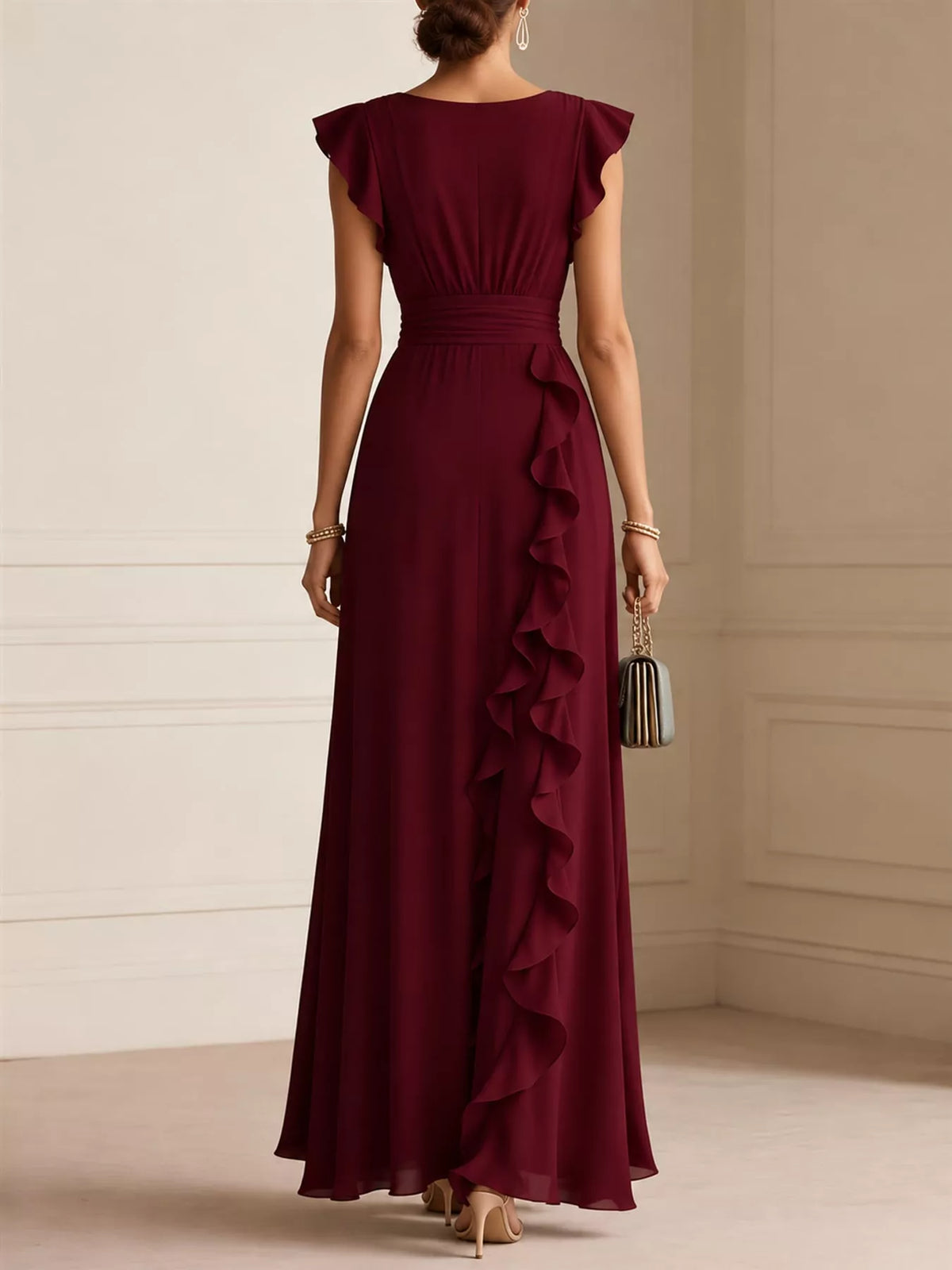 Ruffled surplice sleeveless maxi dress