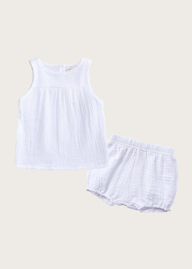 Baby muslin tank set, White, flat