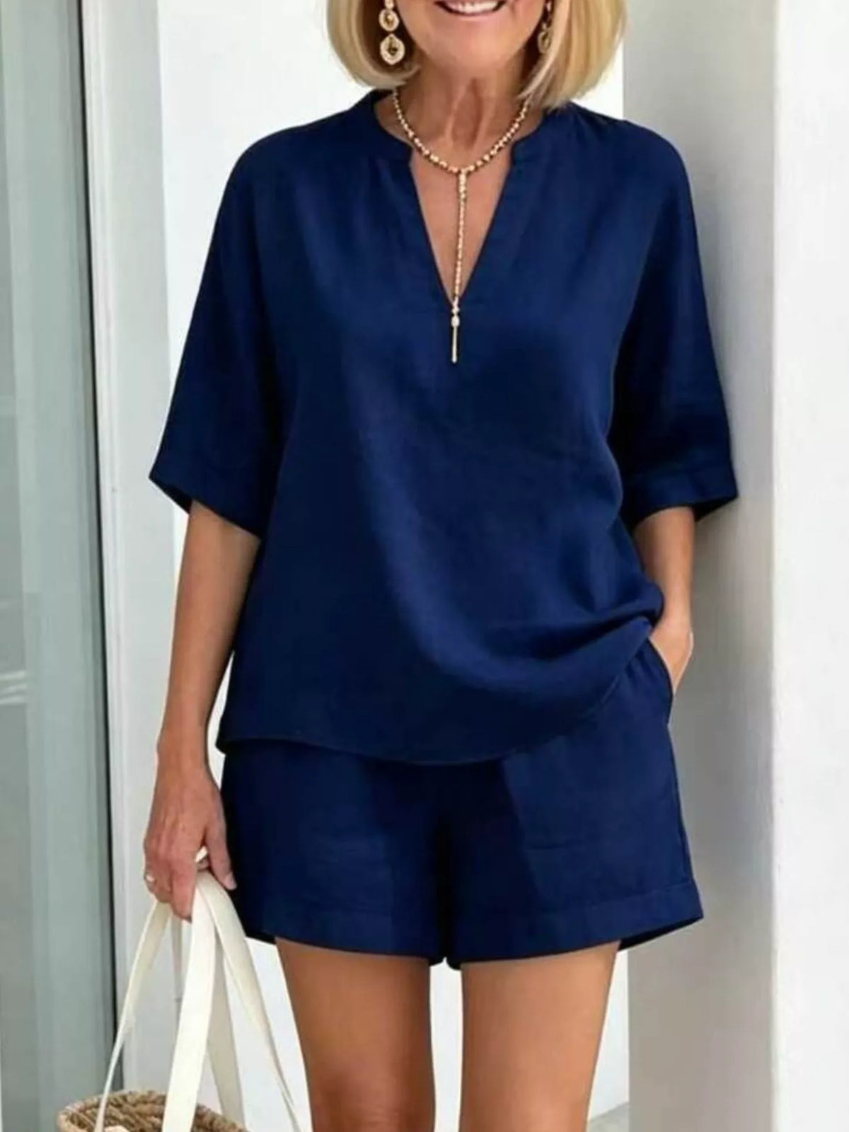 Half-sleeve top and shorts set – navy blue