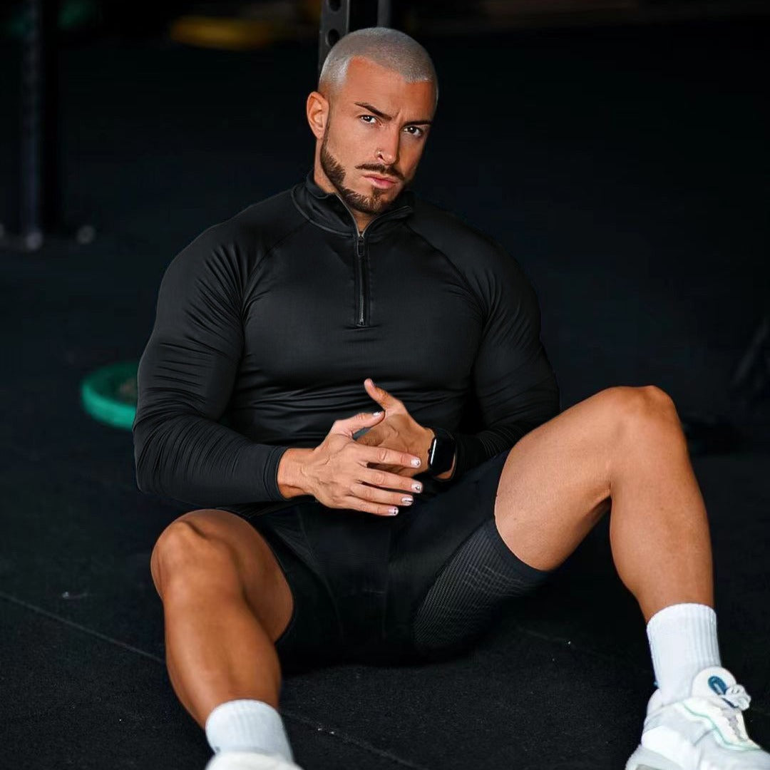 Half zip training top, Black, front