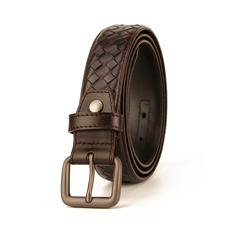 Woven leather belt, front