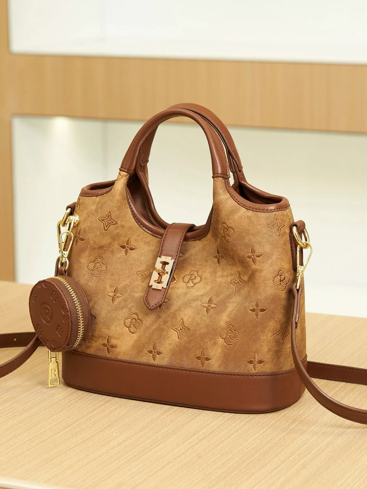 Embossed crossbody with coin pouch