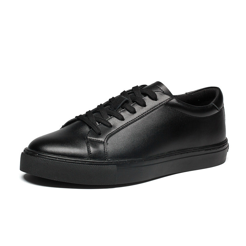 Leather low top sneakers, Black, side