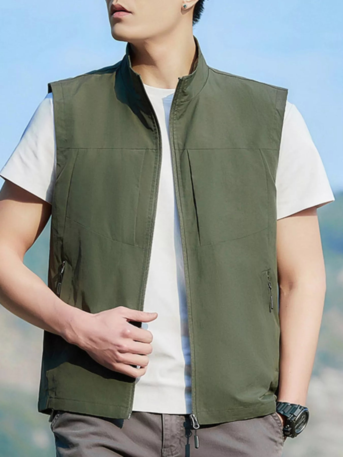 Lightweight zip vest – matcha green