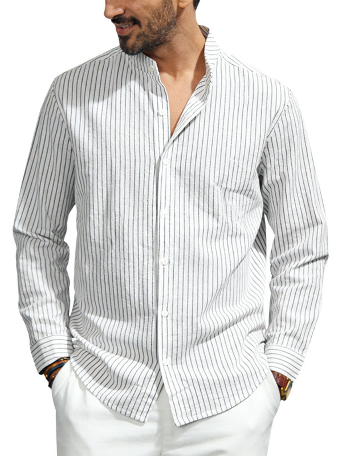 Striped long-sleeve shirt – white