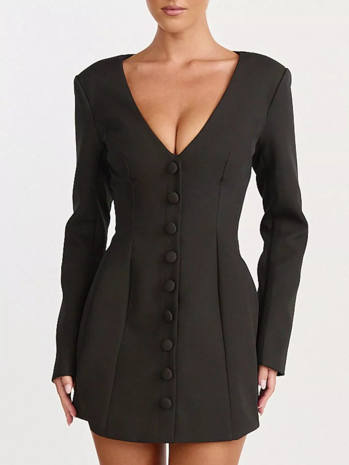 Deep V blazer dress – black