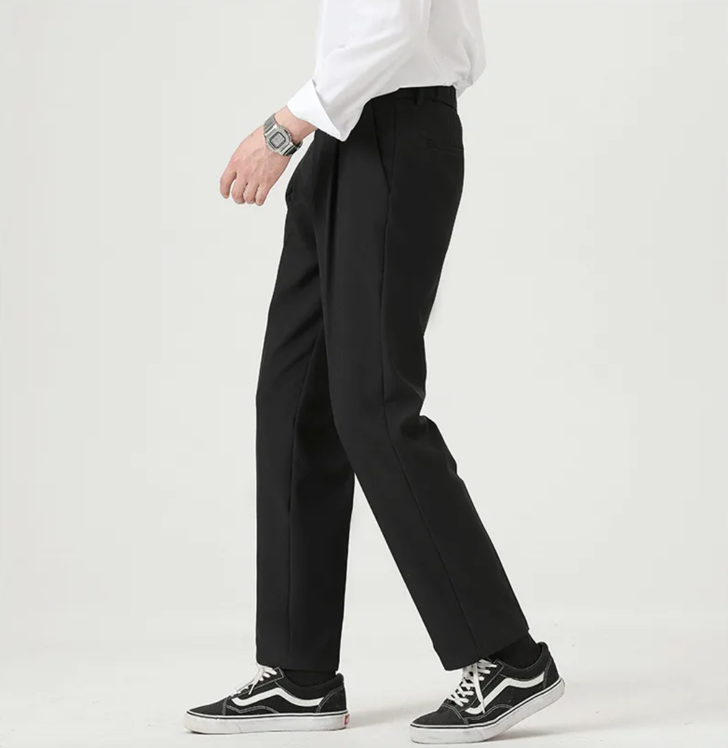 Pleated tapered trousers, Black, front
