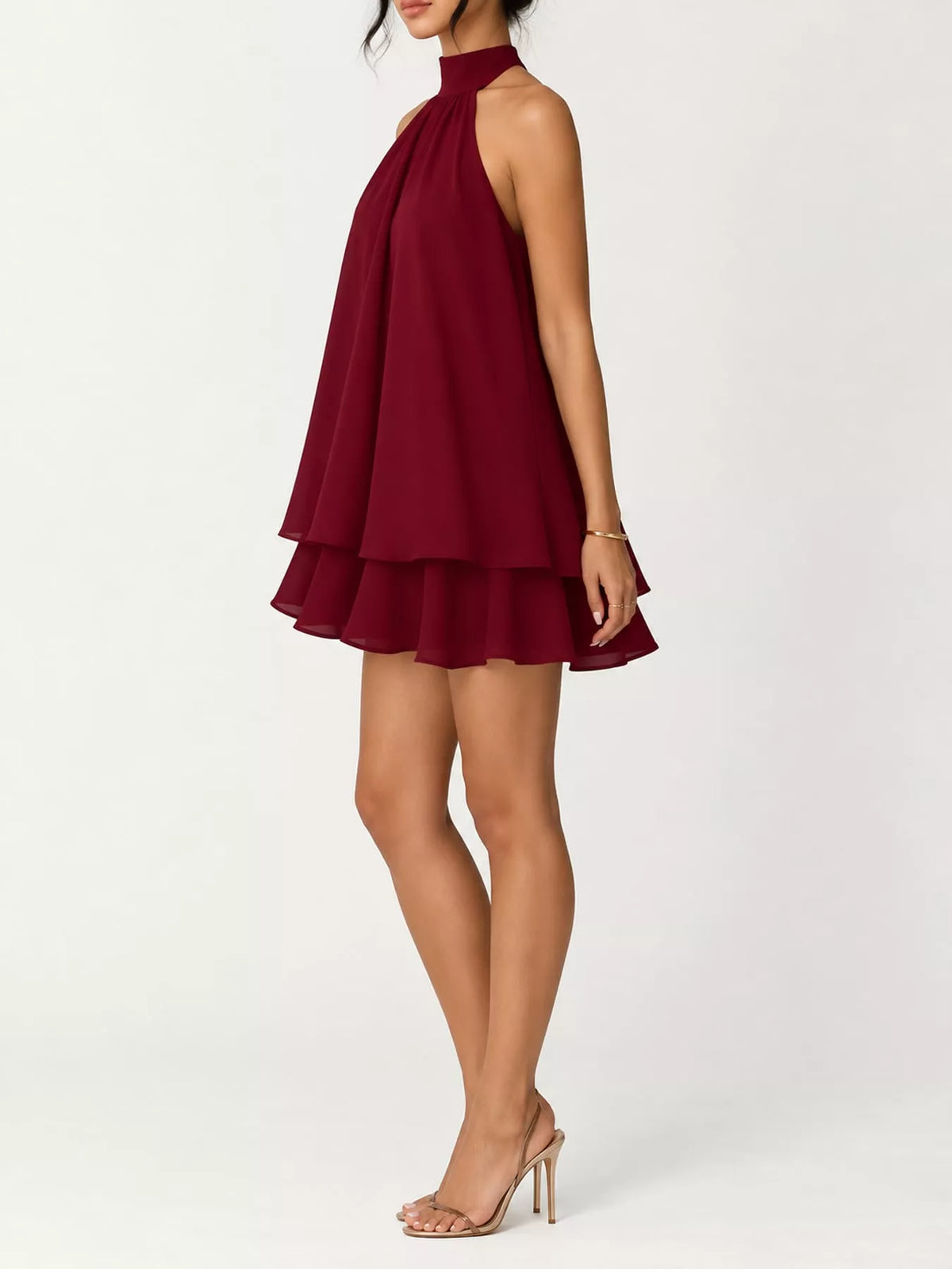 Ruched halter mini dress