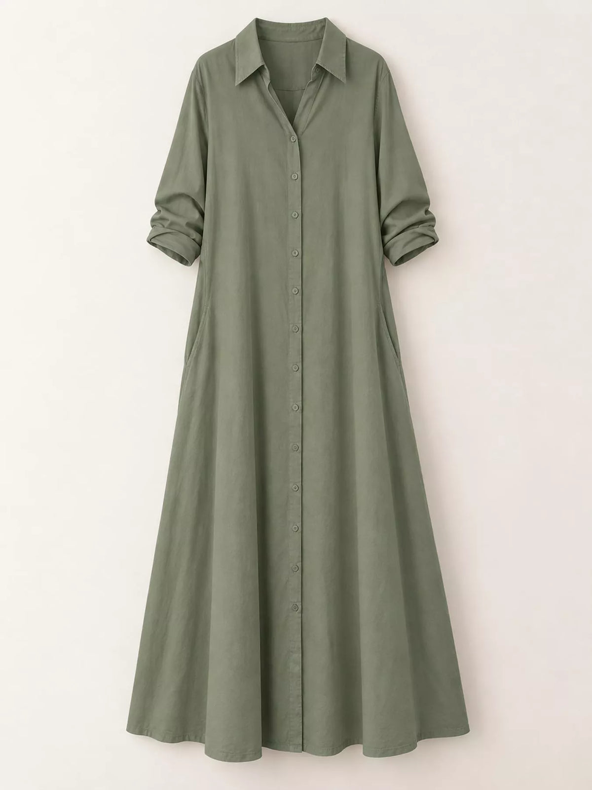 Button front long sleeve maxi shirt dress