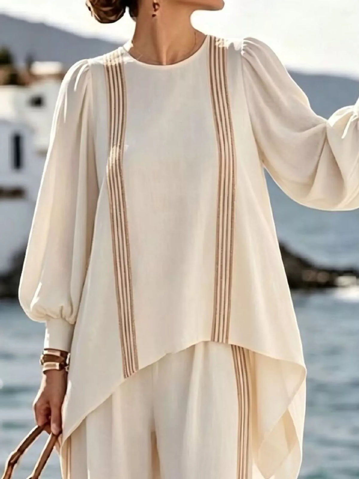 Striped round neck top and pants set