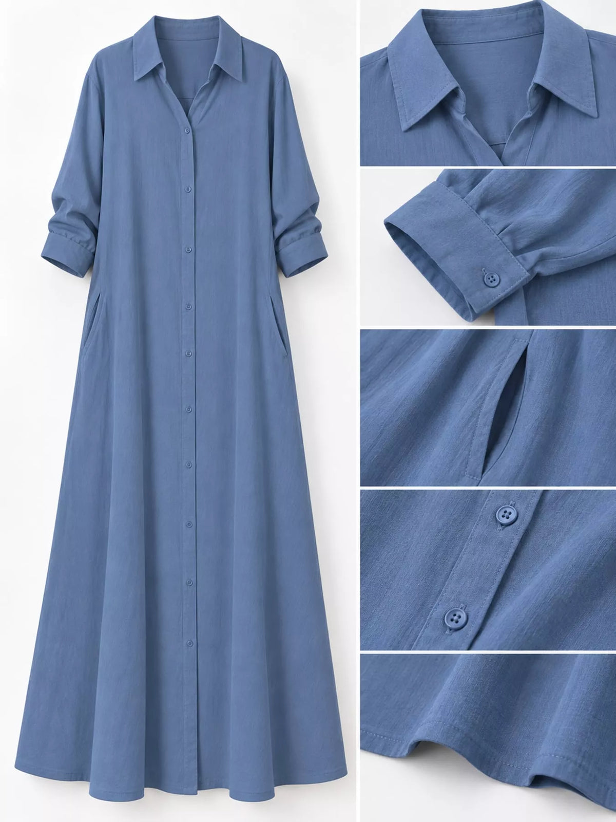 Button front long sleeve maxi shirt dress