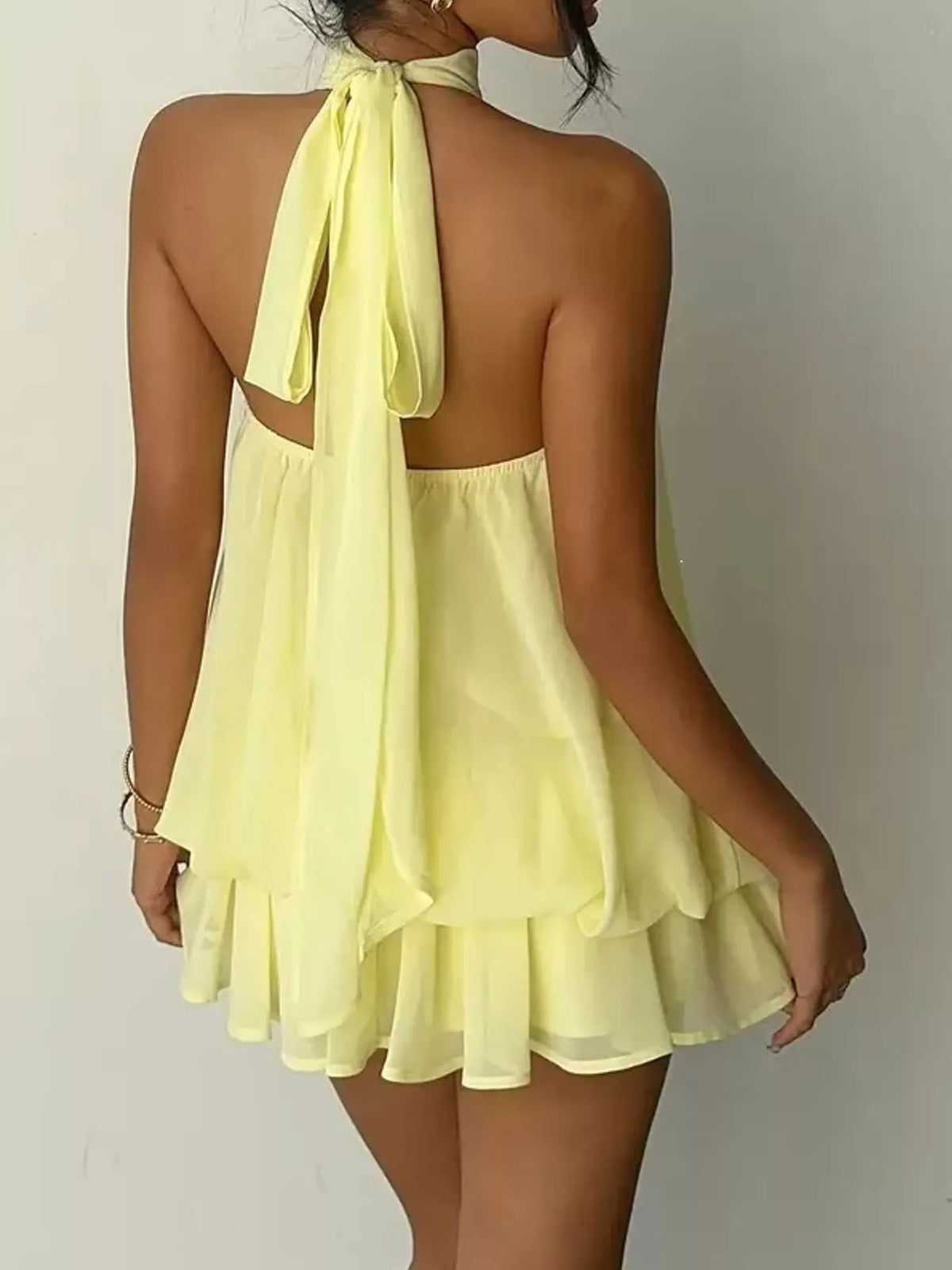 Ruched halter mini dress