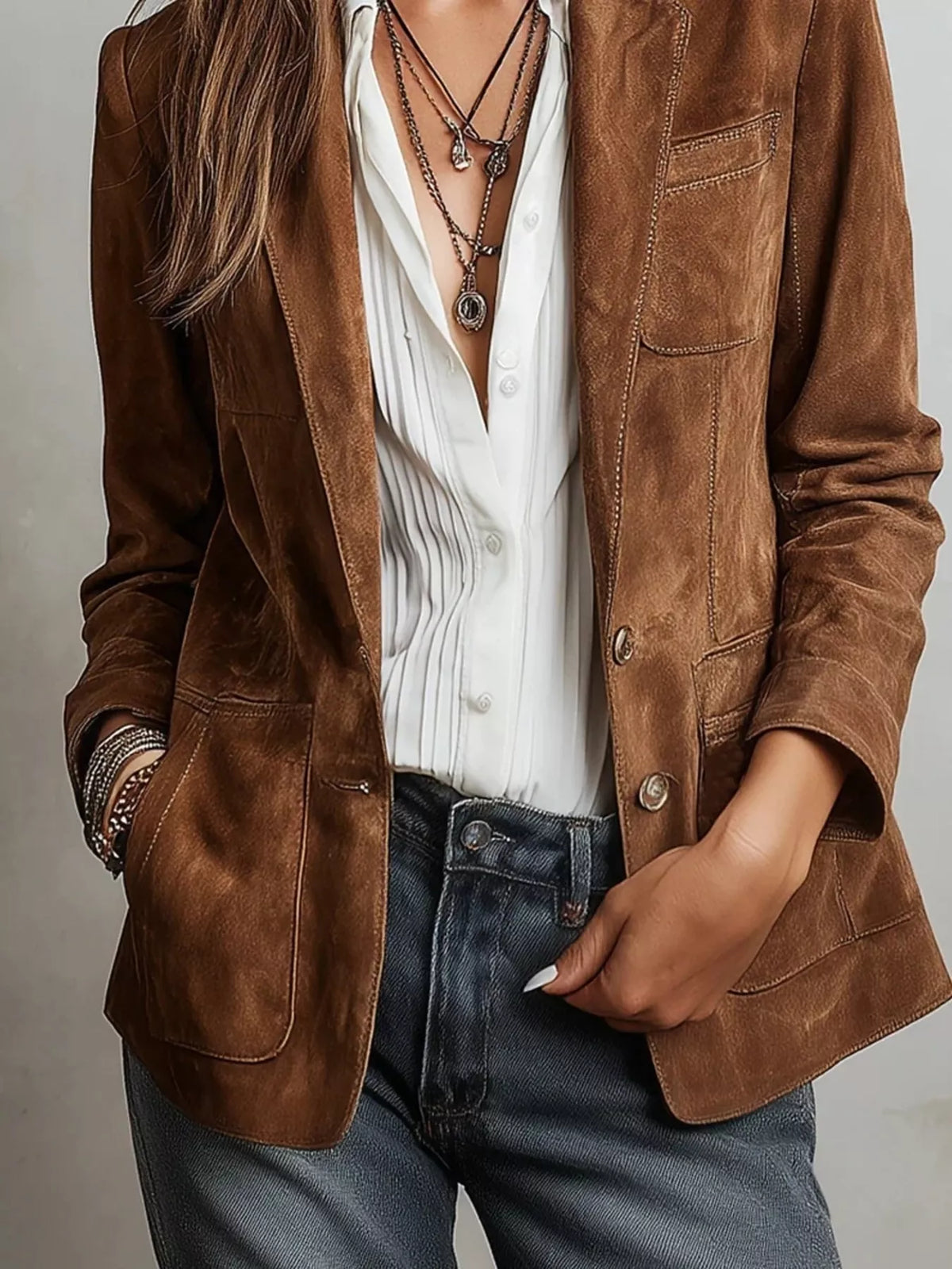 Lapel collar button up blazer