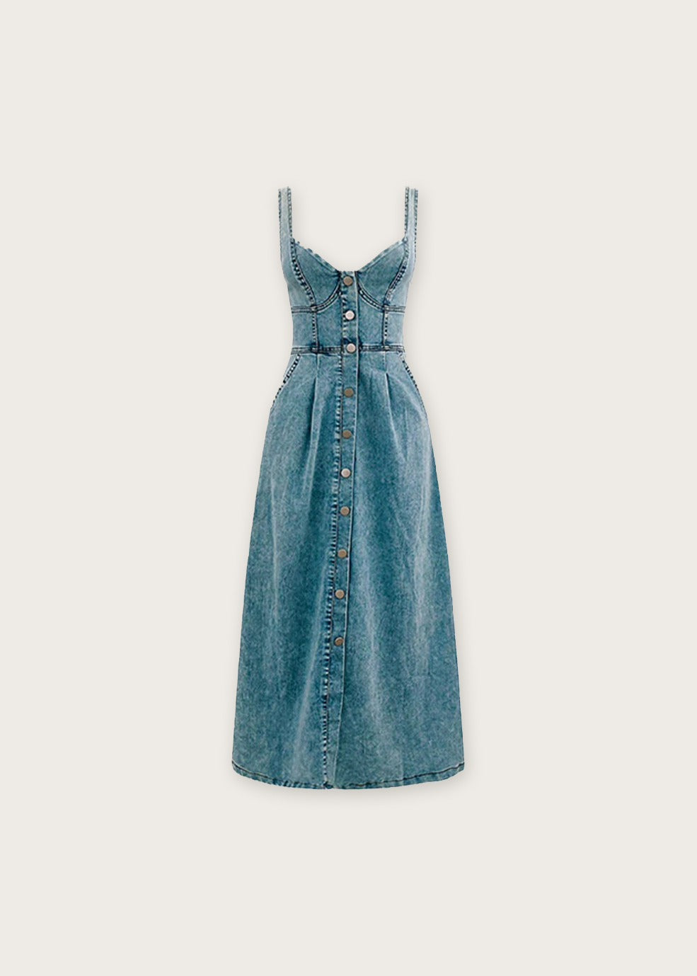 Buckle strap midi dress, Water Blue, flat