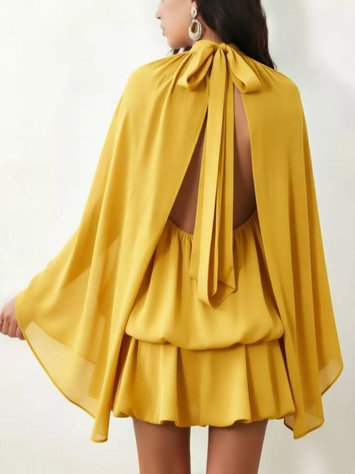 Tie-back flare-sleeve mini dress