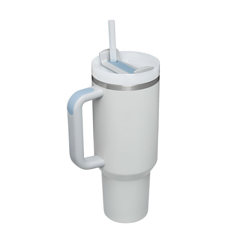 Gobelet isotherme de 113 cl avec poignée et paille, en acier inoxydable, anti-fuite, avec couvercle, idéal pour la voiture, la salle de sport, le bureau ou les voyages.