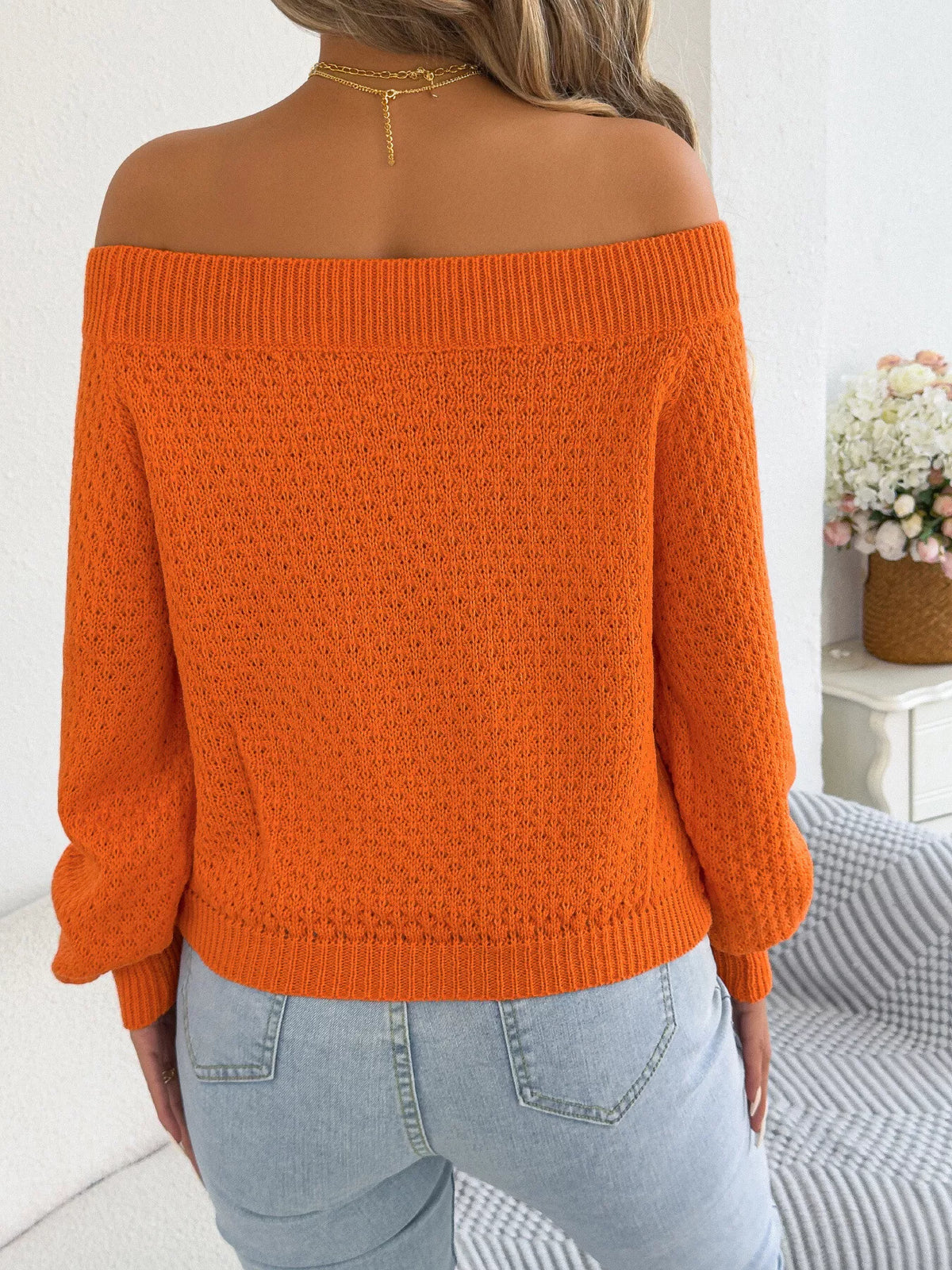 Twist front off shoulder knit