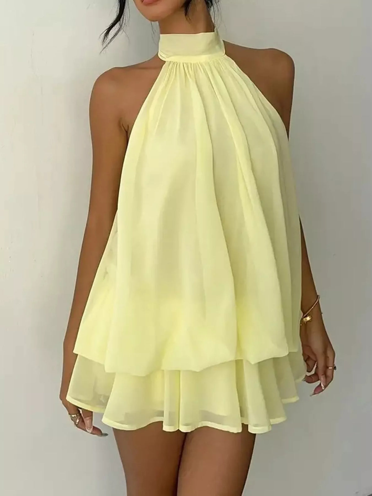 Ruched halter mini dress