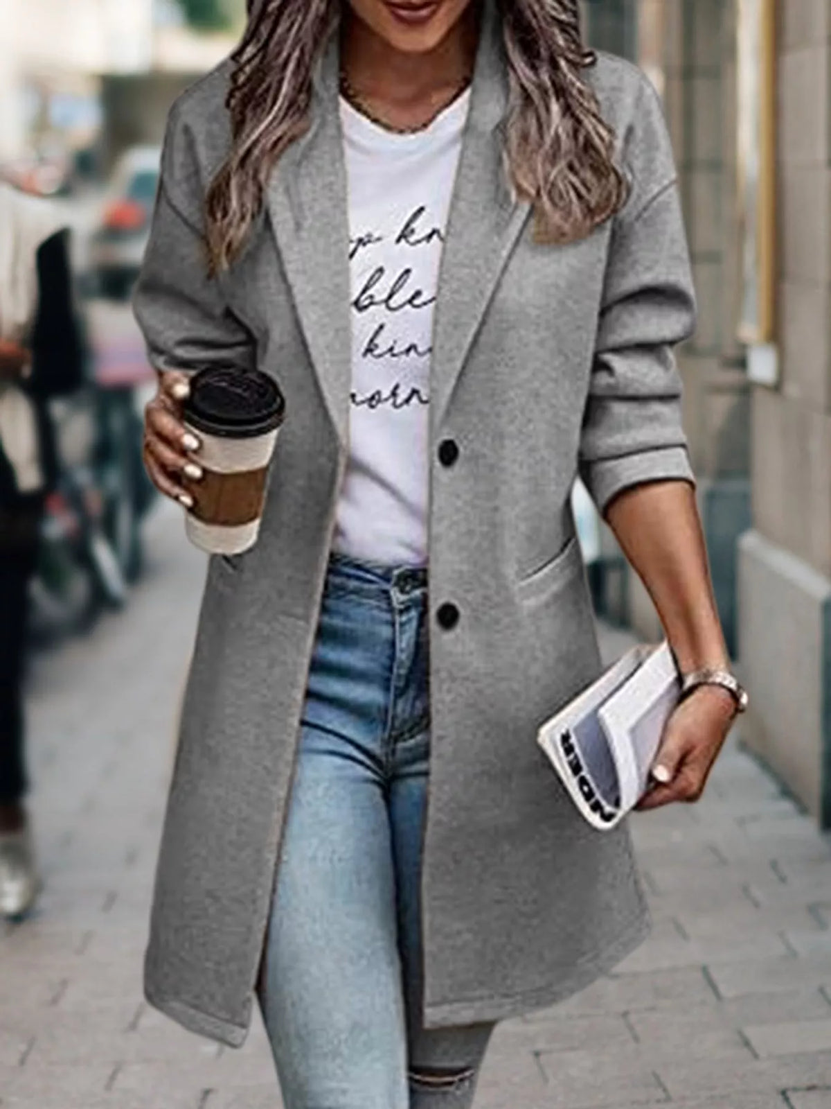 Lapel button coat – gray