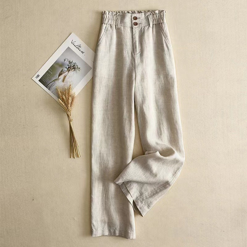 High-waist linen wide-leg trousers