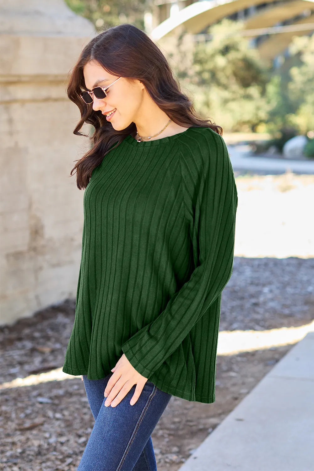 Ribbed long-sleeve knit top