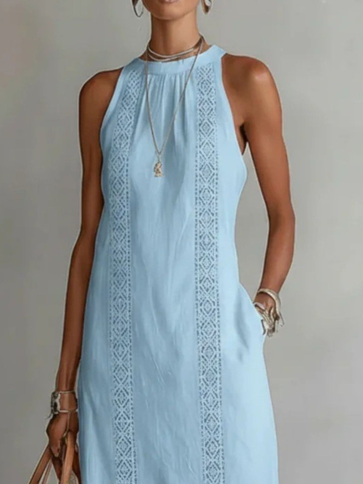 Cutout-trim slit midi dress