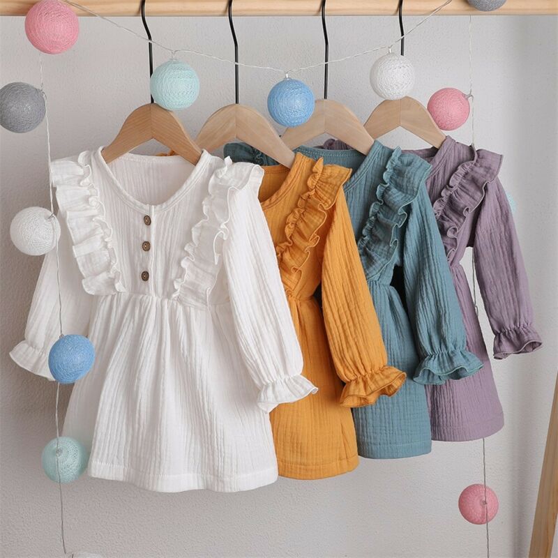 Girls' muslin ruffle dress