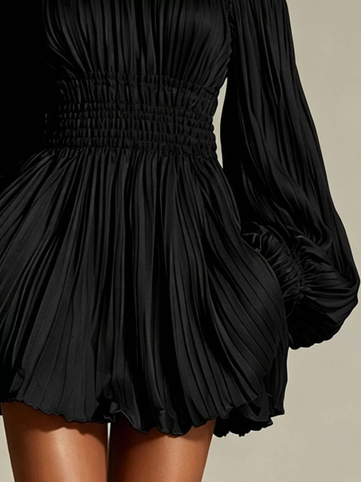 Off-shoulder pleated mini dress