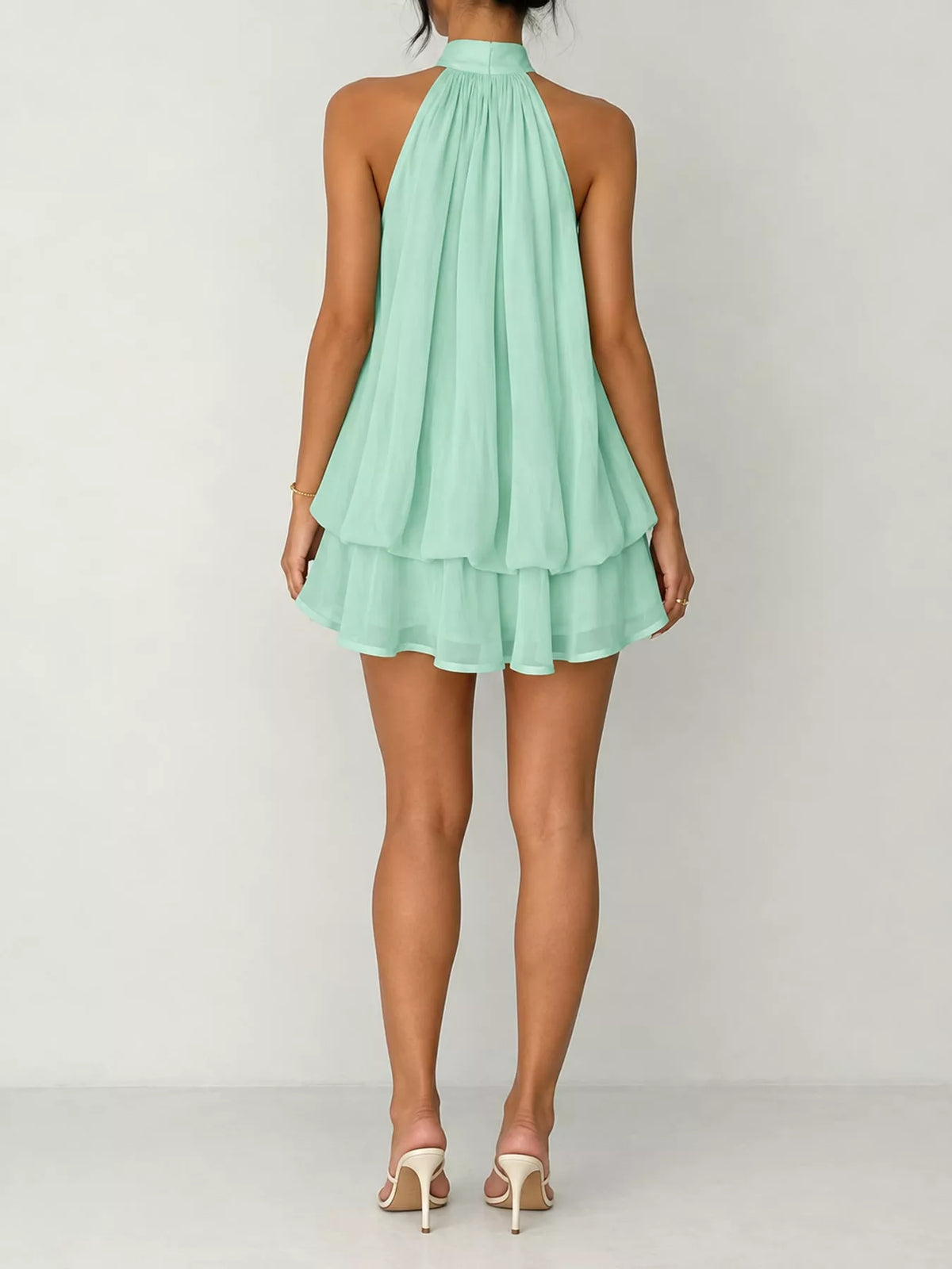 Ruched halter mini dress