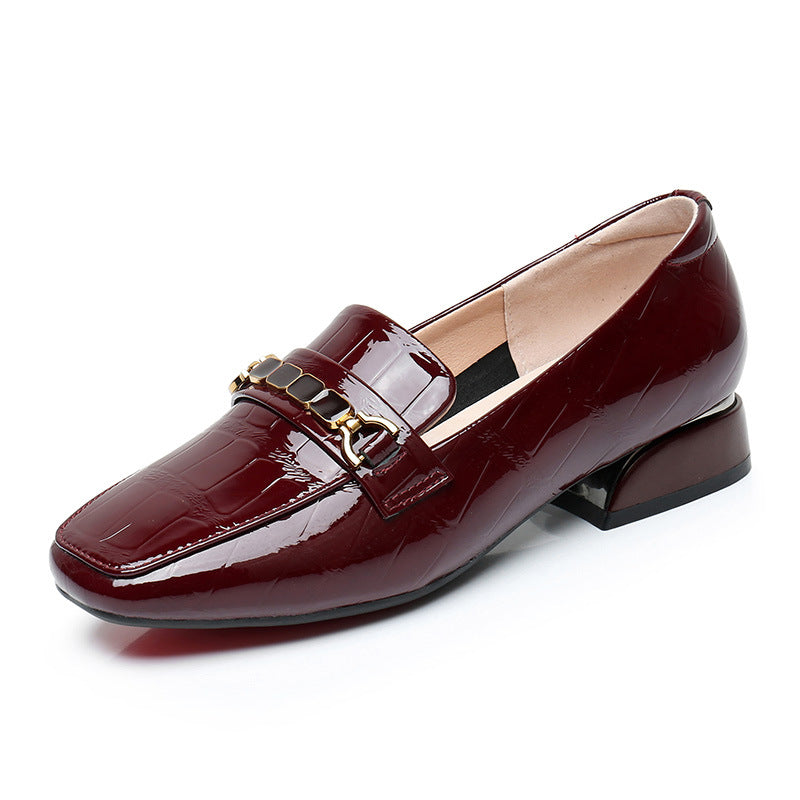 Square-toe patent loafers