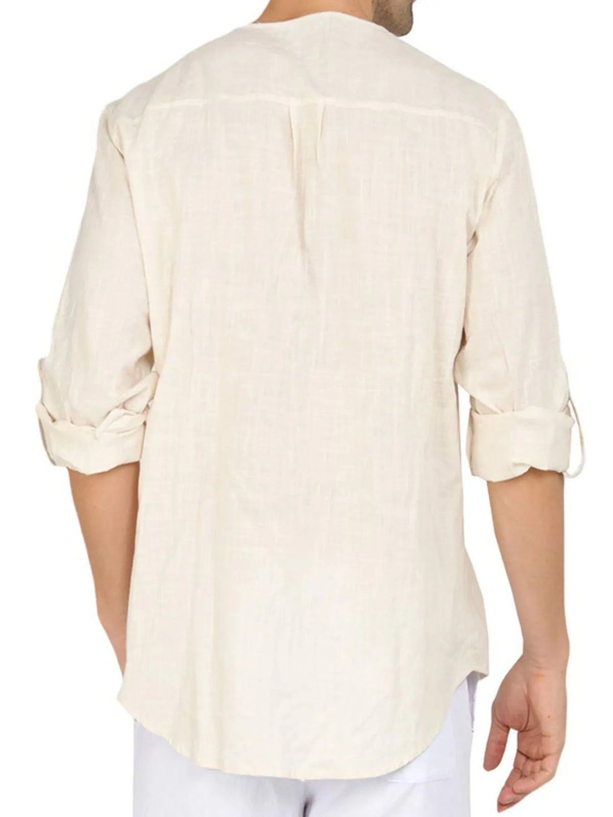 Roll-up sleeve linen blend polo shirt