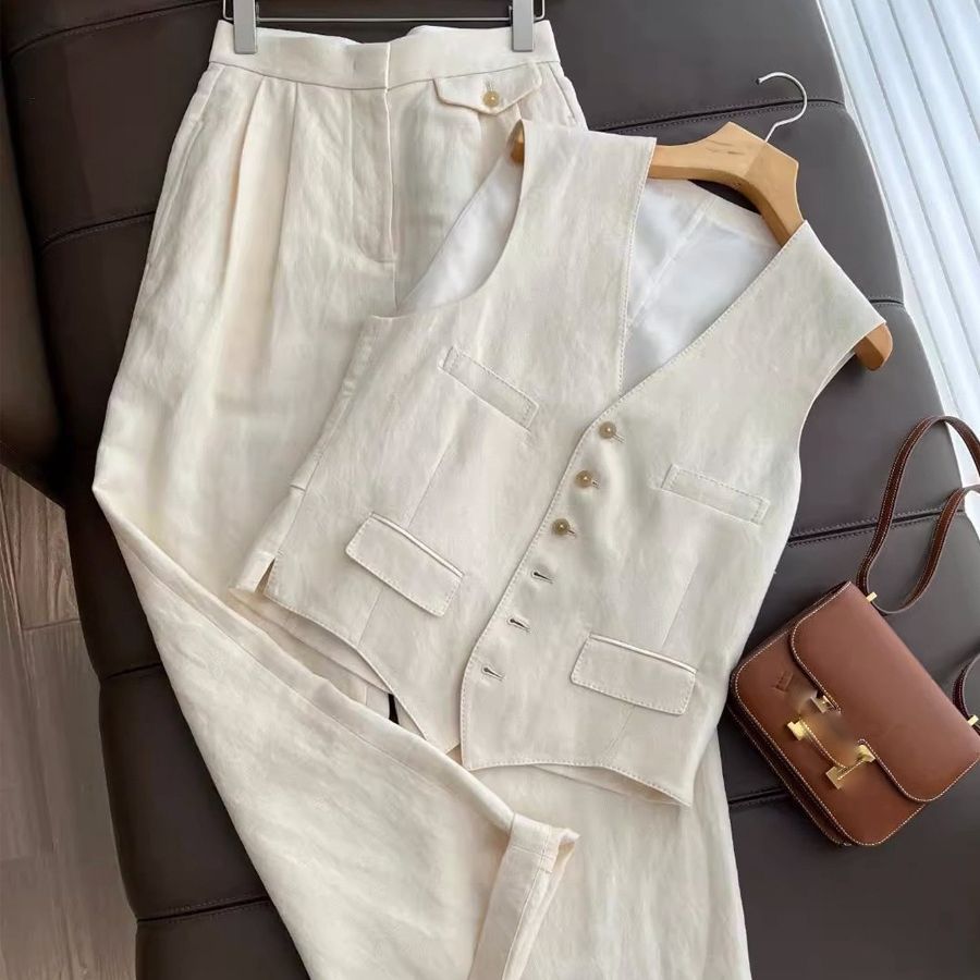 Linen vest and wide-leg trouser set
