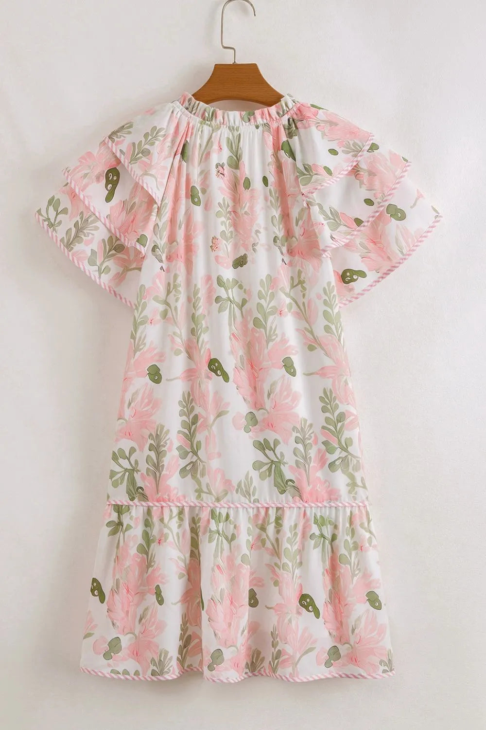 Mini-robe à manches courtes et bordures contrastées à fleurs