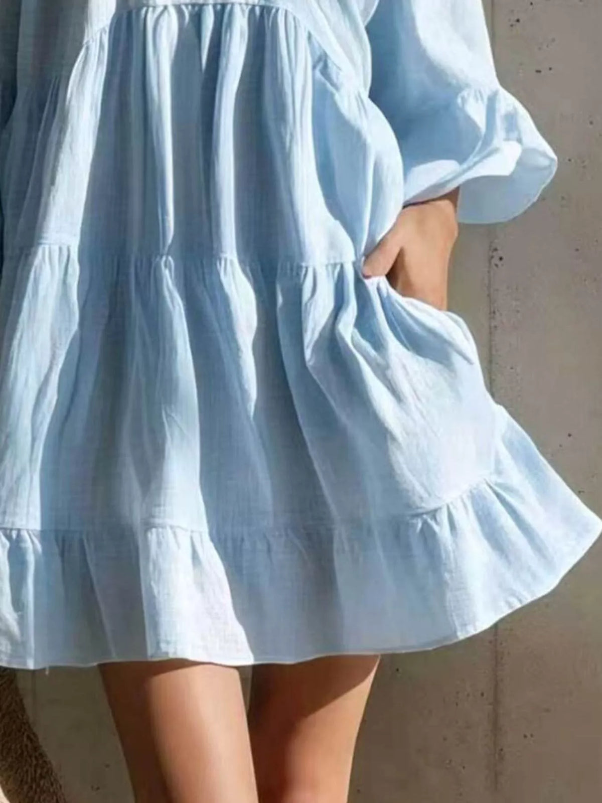 Lace-trim puff-sleeve dress
