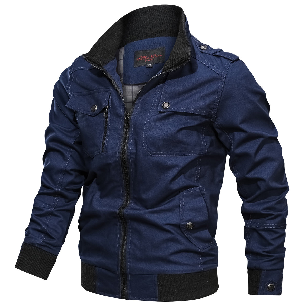Stand collar field jacket, Navy, front
