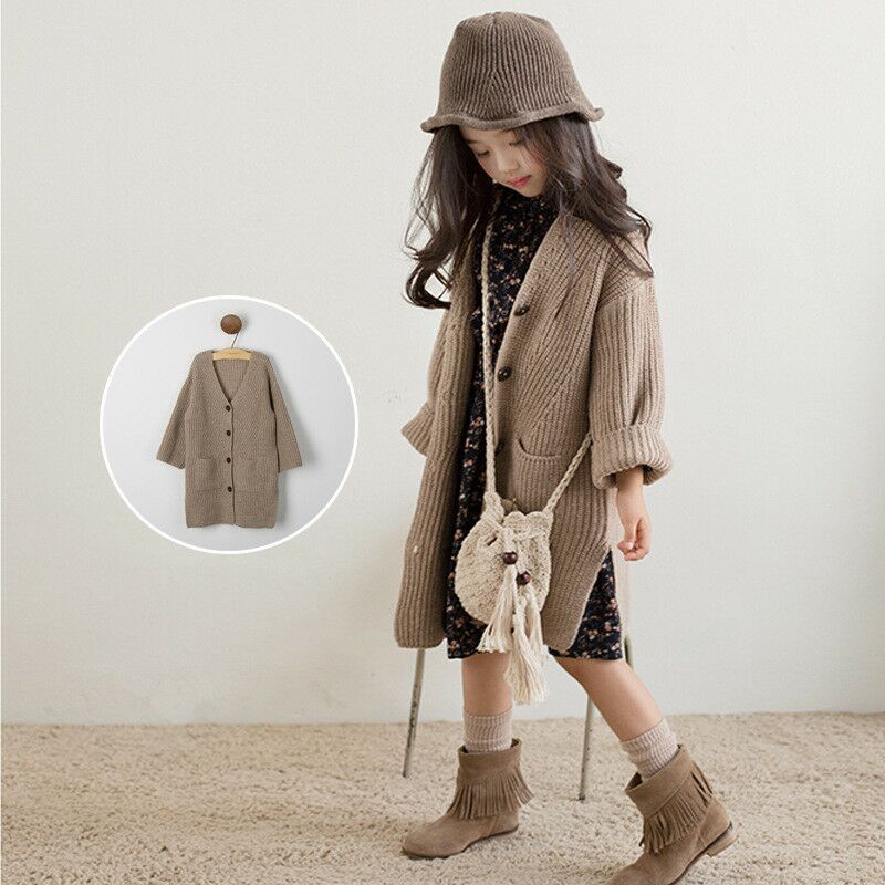Girls' long knit cardigan