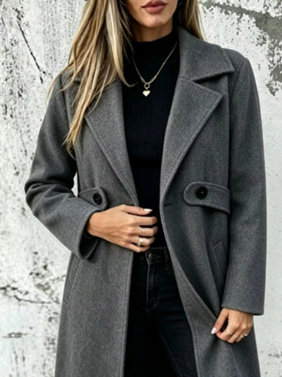 Lapel collar longline overcoat