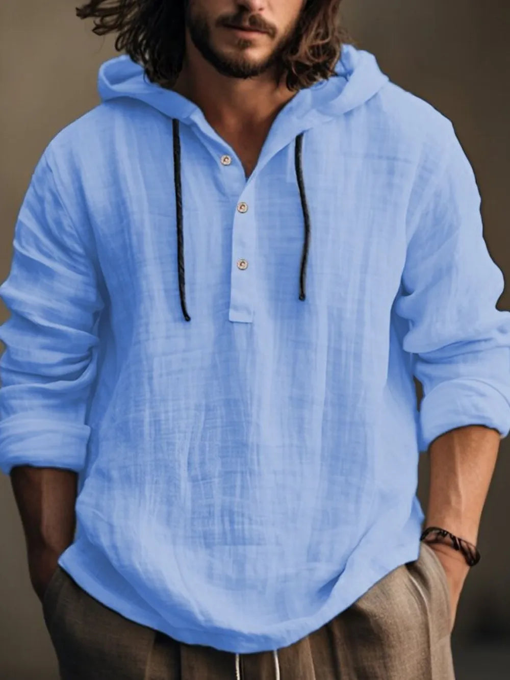 Half-button hoodie – light blue
