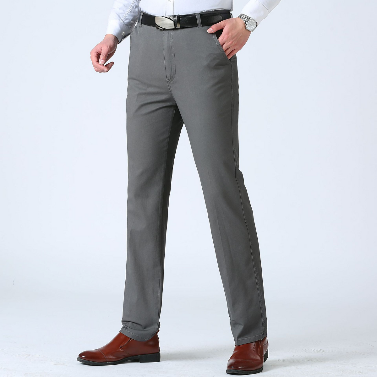 Flat front straight trousers