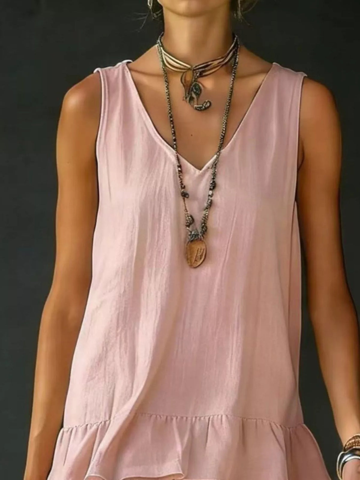 Ruffle-hem sleeveless dress